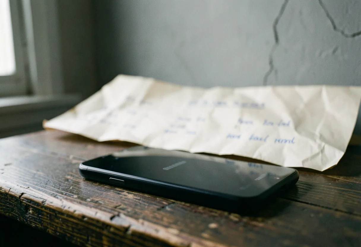 Samsung Galaxy S2 on weathered wooden table, soft muted lighting.